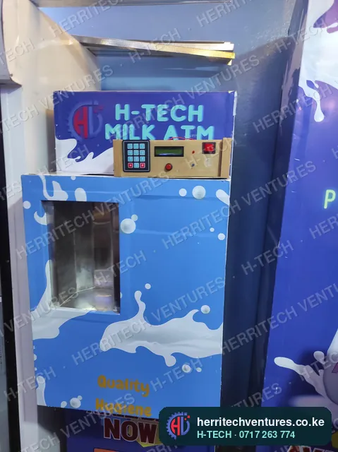 A blue H-TECH milk ATM, October 2022