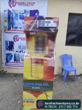 A cooking oil ATM, wrapped and ready for delivery, October 2022