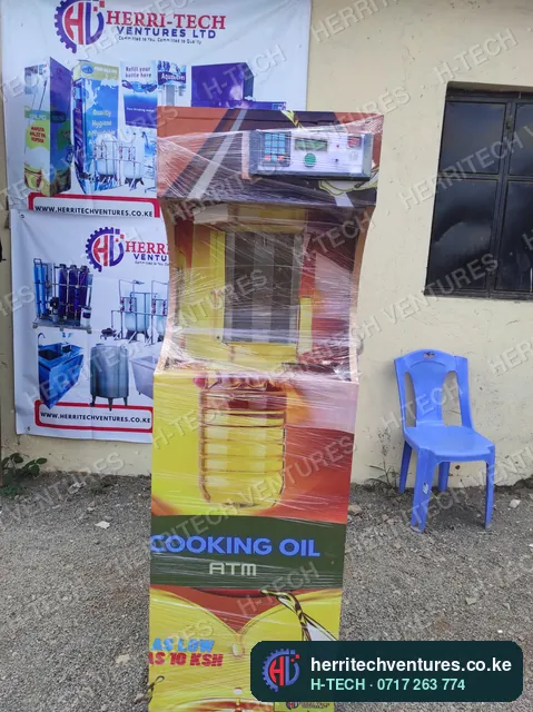 A cooking oil ATM, wrapped and ready for delivery, October 2022
