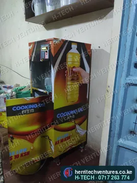 A double cooking oil ATM in a shop, April 2022