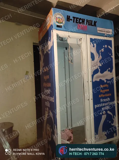 A double-door H-TECH milk ATM built for a funded dairy project, March 2022