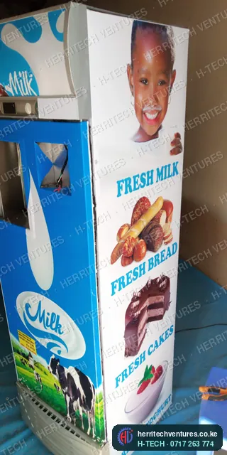 Side view of the finished milk ATM cabinet, January 2019