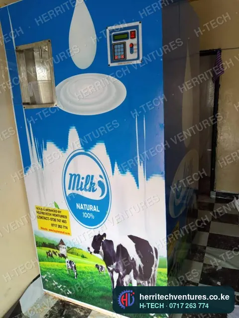 An H-TECH milk ATM installed in a customer's shop, 2018