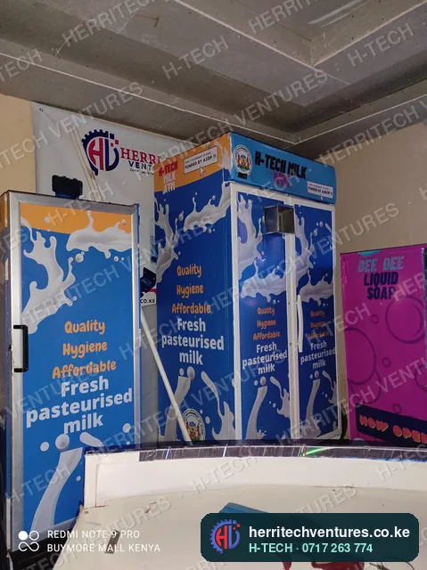 H-TECH milk ATMs and a liquid soap ATM in our showroom, March 2022