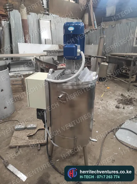 A milk pasteurizer with its stirrer motor and control box in our workshop, September 2022