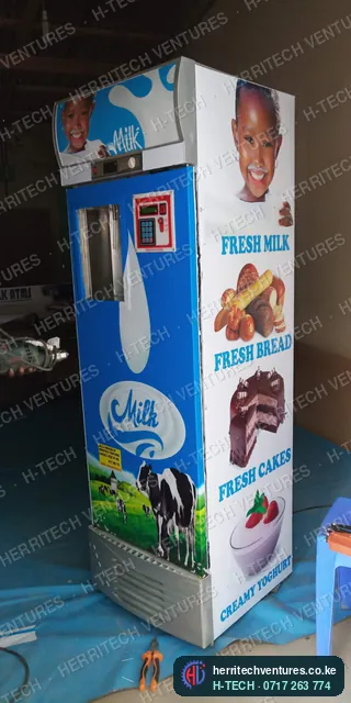 The milk ATM with its keypad controller and dispensing window, January 2019
