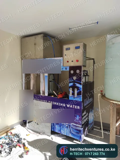 The installed station: control panel, refill points and storage tank, December 2021