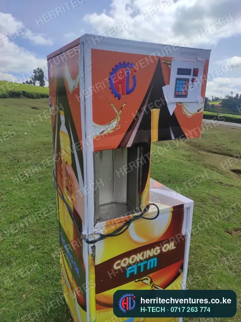 The dispensing bay and controller of the orange cooking oil ATM, July 2022