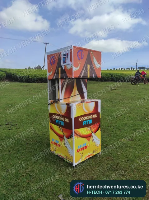An orange-branded cooking oil ATM, finished, July 2022