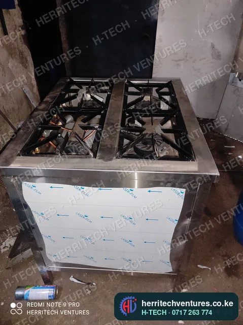 A stainless steel commercial gas cooker being finished in our workshop, January 2022