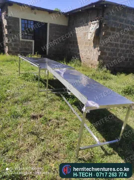 The stainless tables still in their protective film, January 2022