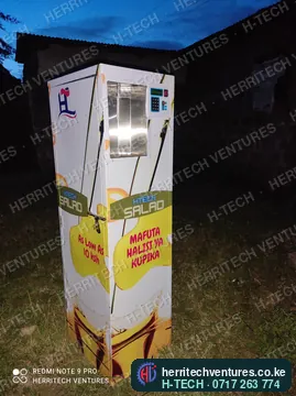 A tall H-TECH Salad oil ATM finished in our workshop, January 2022