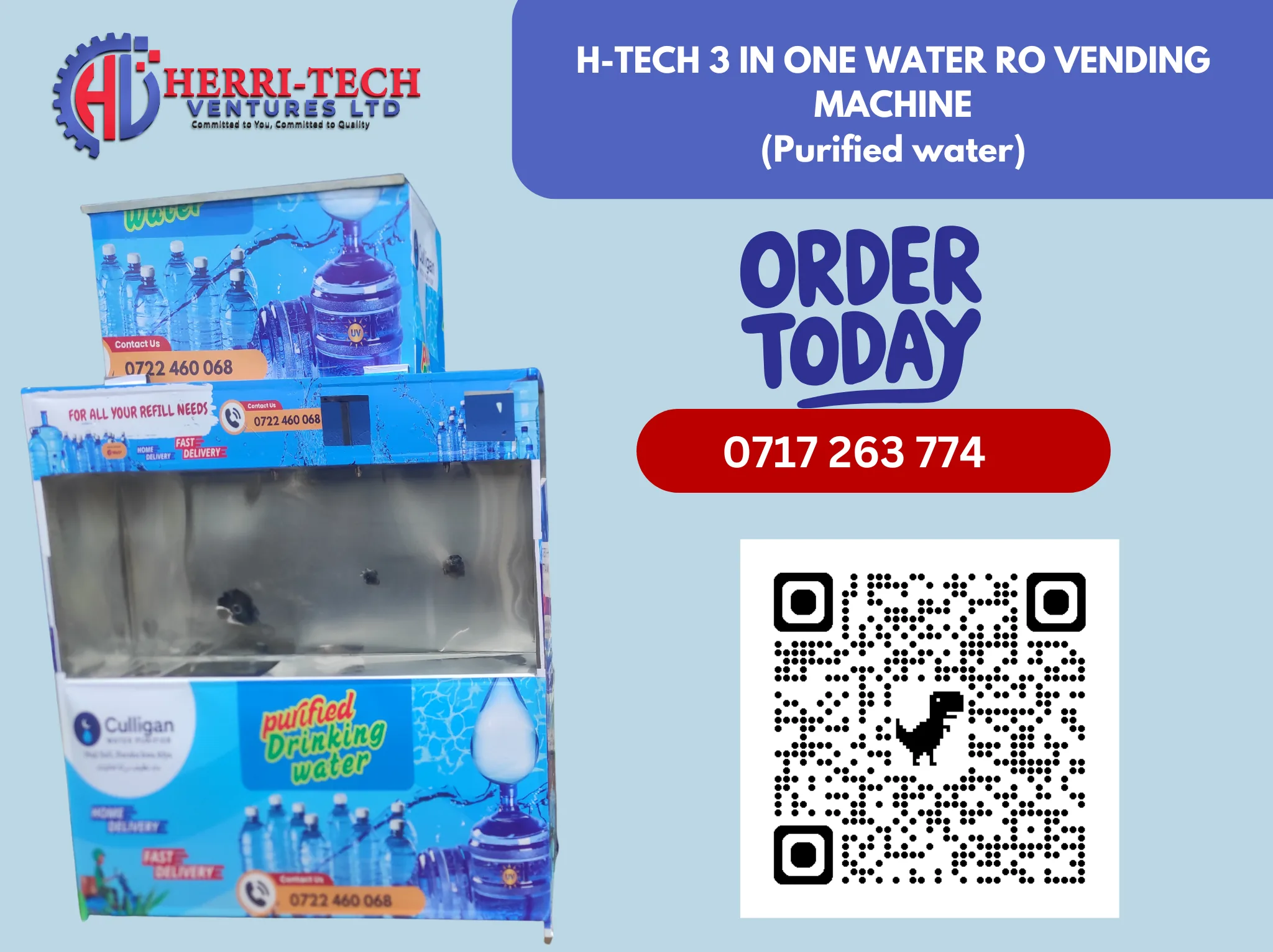 Installed H-TECH three-in-one vending and refilling machine for water that is already purified