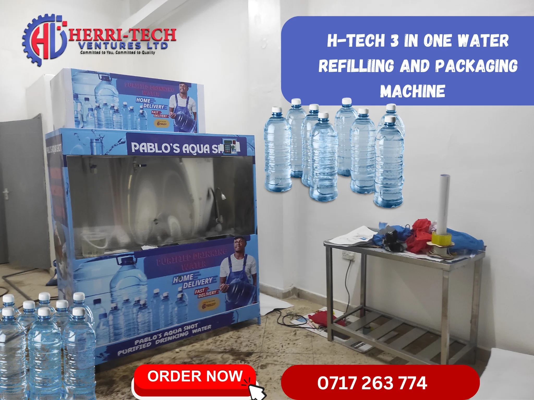Installed H-TECH municipal UF three-in-one water refilling and packaging machine in Kenya