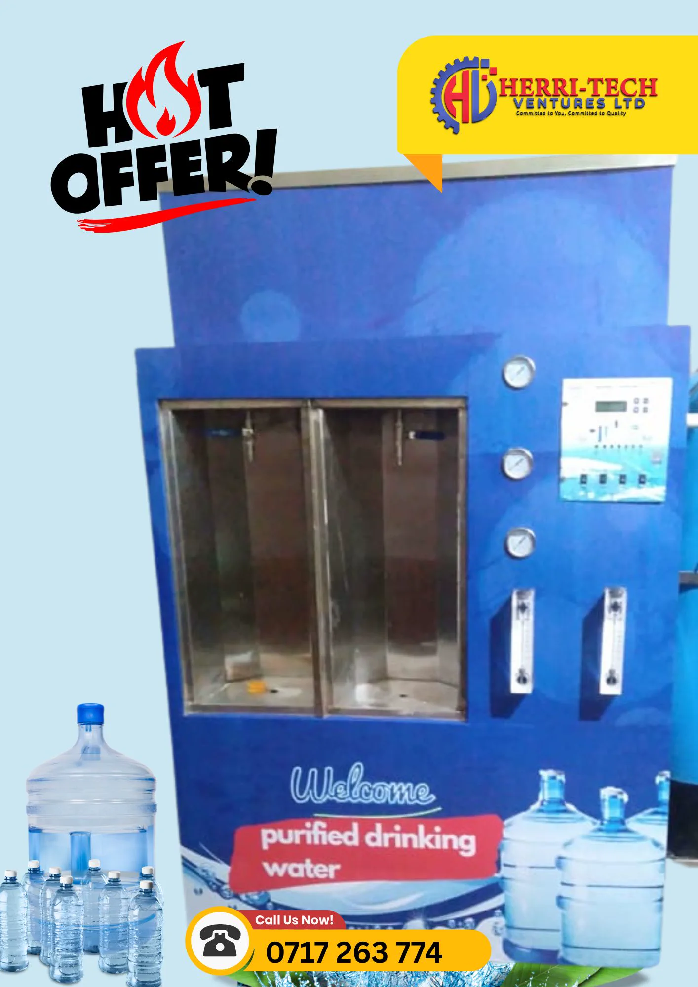 H-TECH 1000 LPH stainless steel RO vending station plant in Kenya