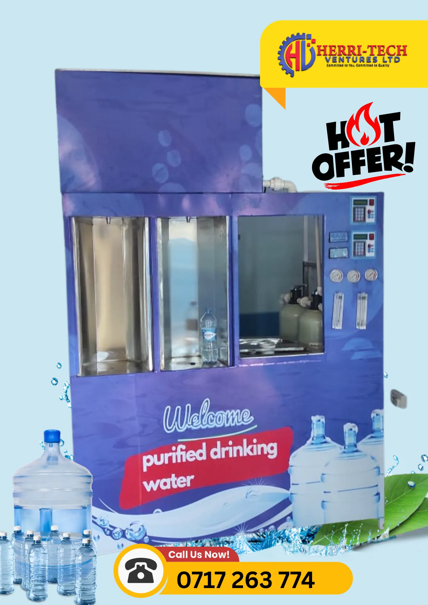 H-TECH 125 LPH stainless steel RO vending station plant in Kenya