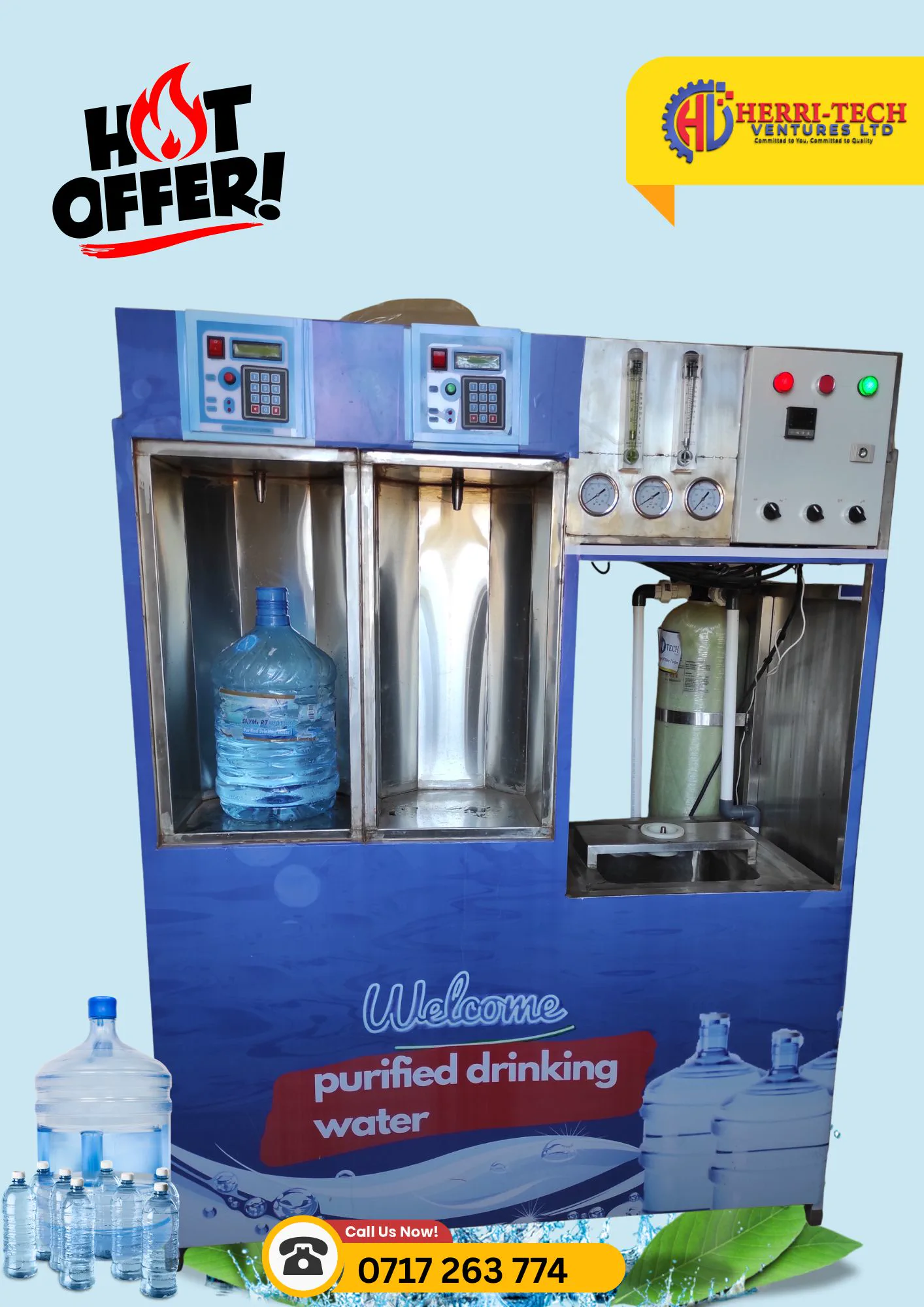 H-TECH 250 LPH stainless steel RO vending station plant in Kenya