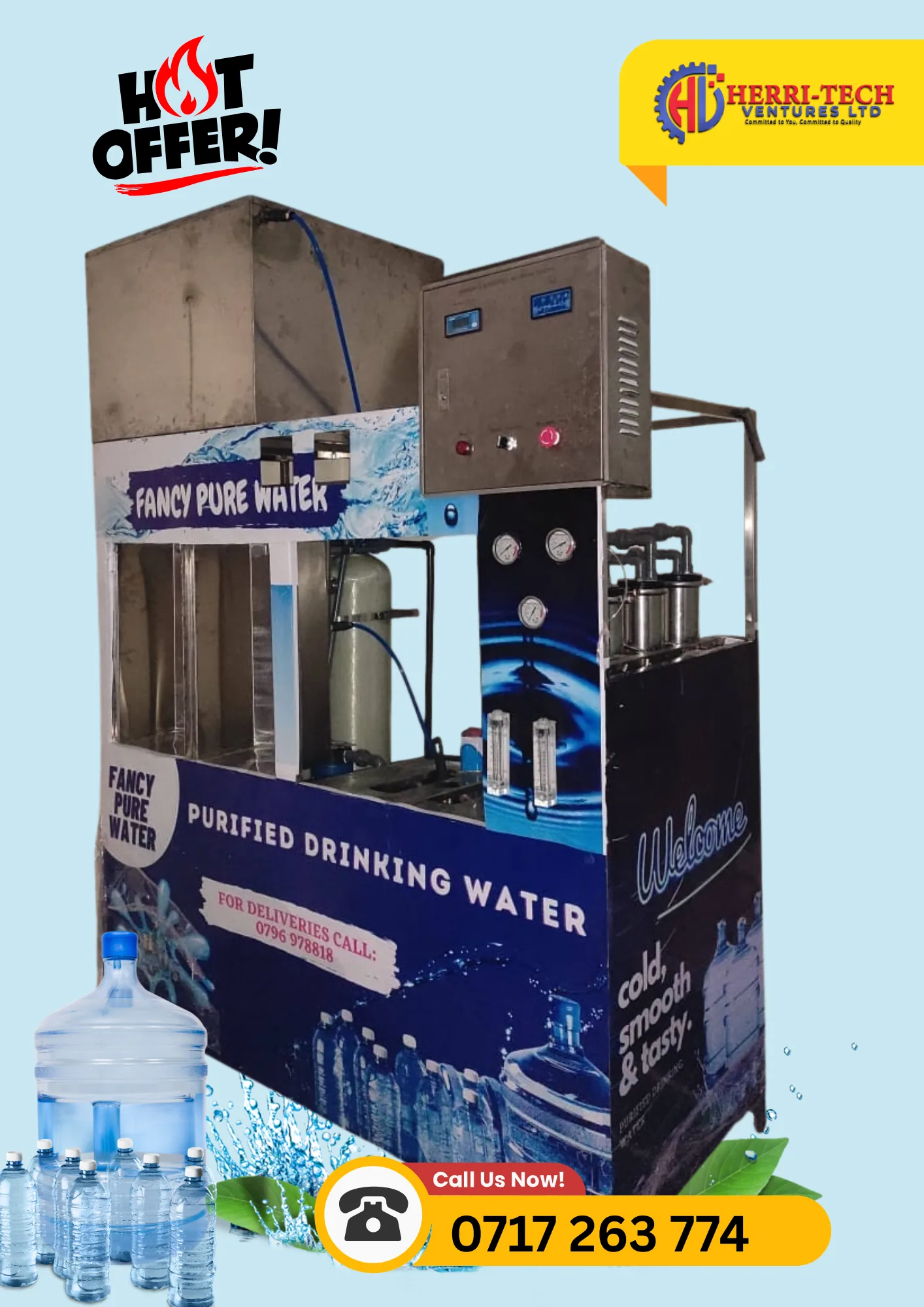 H-TECH 750 LPH stainless steel RO vending station plant in Kenya