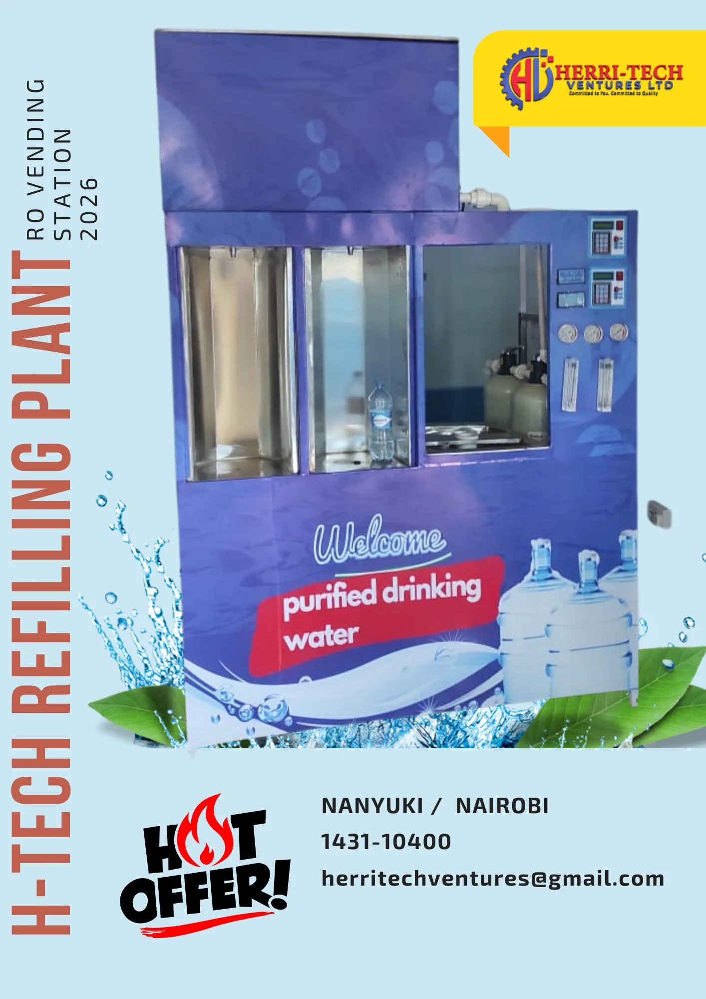 H-TECH RO vending station plant range for water refilling businesses in Kenya