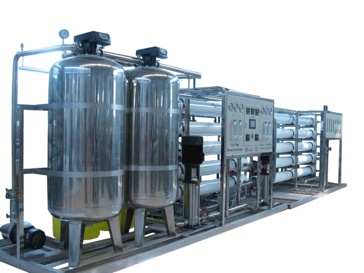 Real H-TECH SS304 media filter tanks on an industrial RO plant
